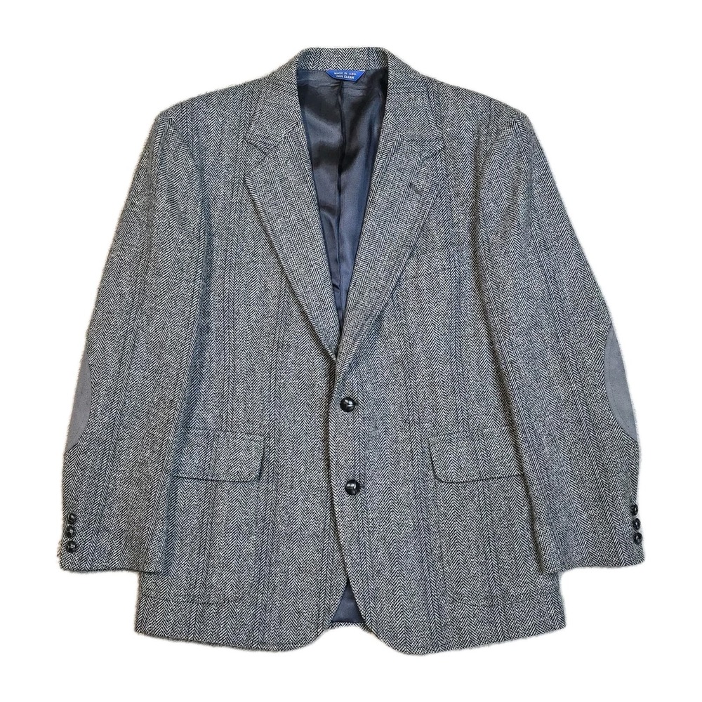 VTG Pendleton blazer mens 42 dark gray tweed wool herringbone elbow patches USA